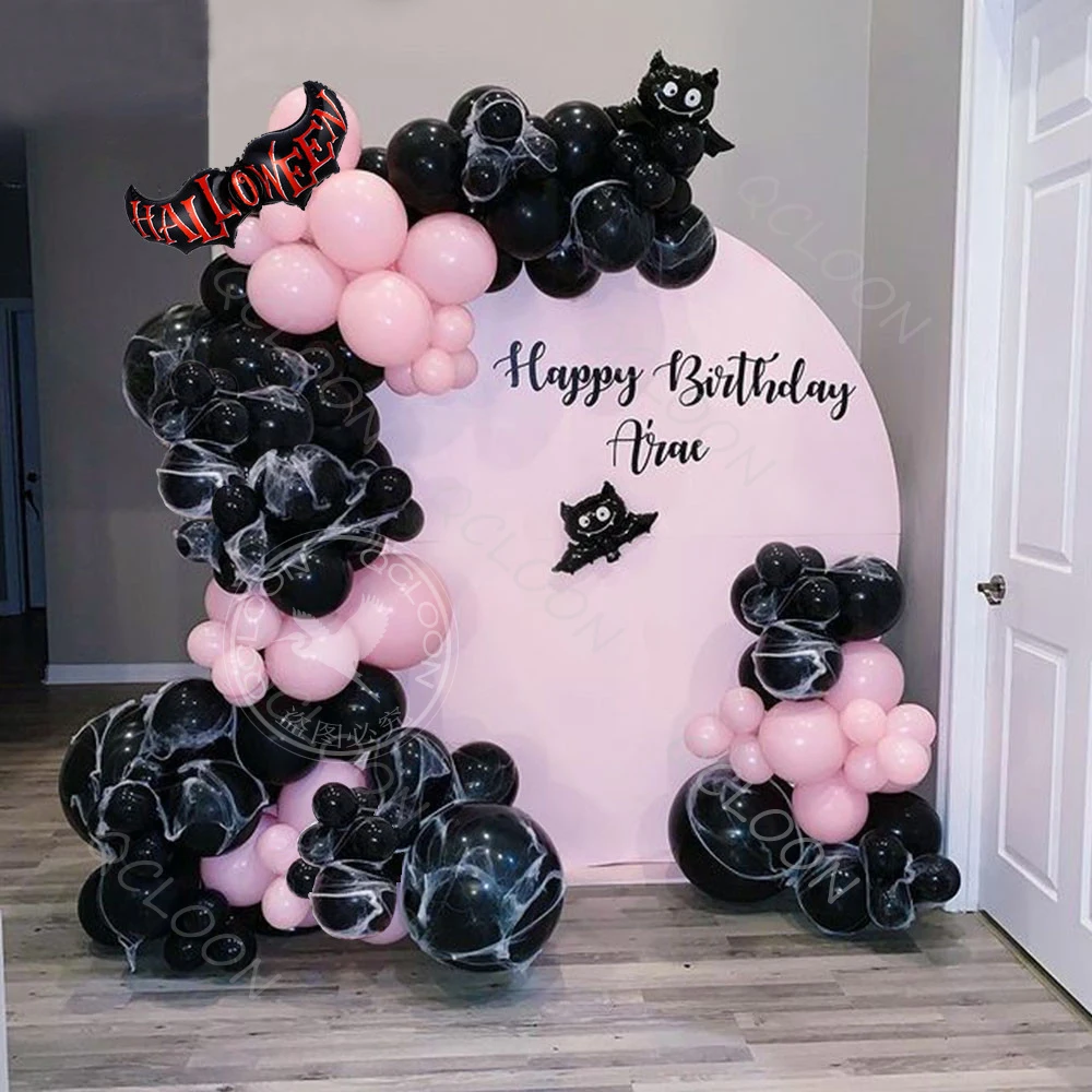 

85pcs Black Pink Halloween Balloon Garland Arch Kit Large Bat Foil Ballon for Halloween Party Decorations Indoor Backdrop Decor