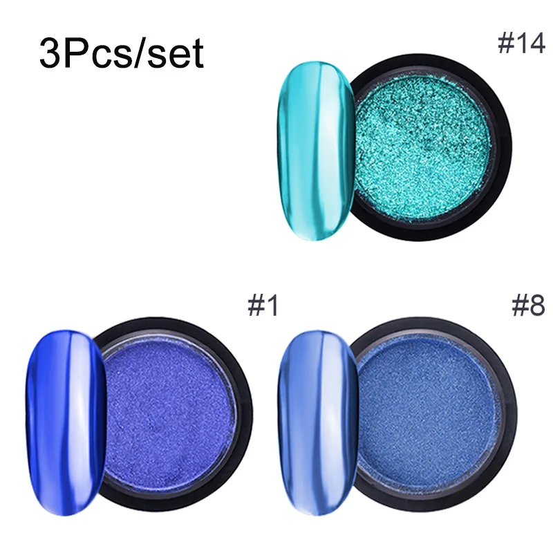 3pcs set 1 9 г/2 г зеркало для ногтей блестящая пудра металлический цвет УФ-гель для дизайна ногтей Полировка хромированные хлопья пигментная пыль украшения Маникюр - Цвет: 3pcs set 1