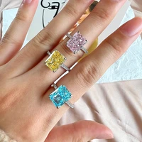 new luxury inlaid rectangular zircon open ring female pink blue yellow amethyst engagement wedding jewelry main stone 68 ring