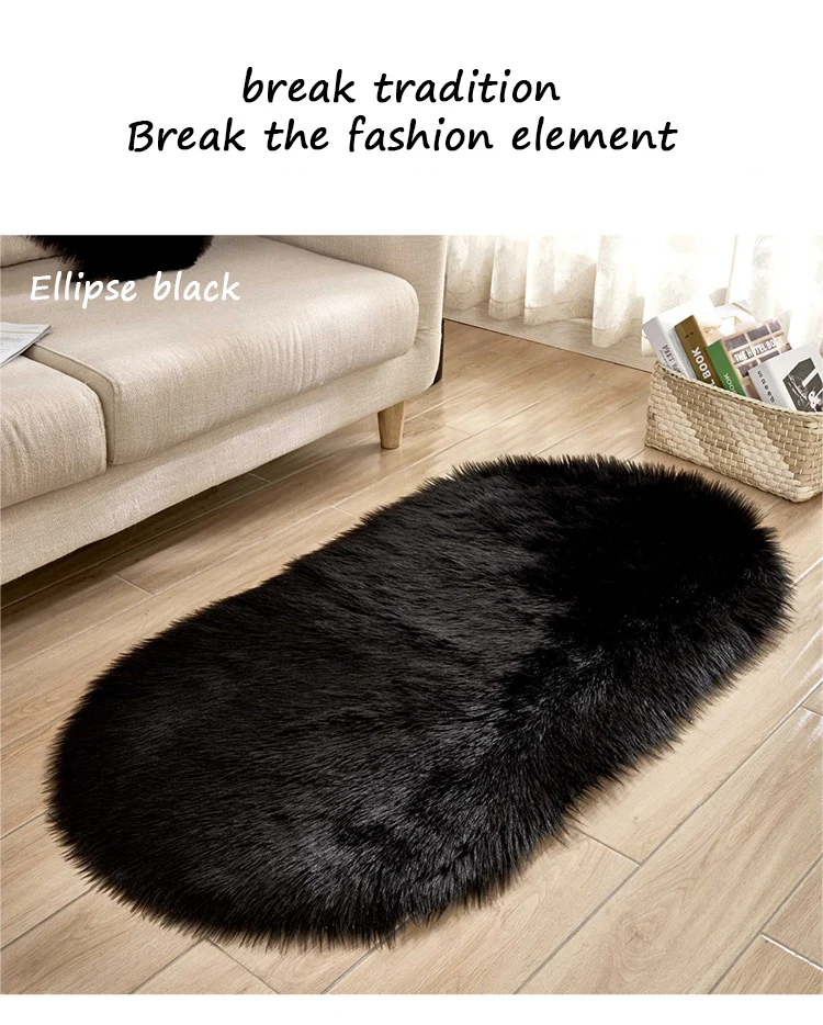 Oval Fur Faux Artificial Sheepskin Carpet Washable Seat Pad Fluffy Rugs Hairy Wool Soft Warm Carpets For Living Room