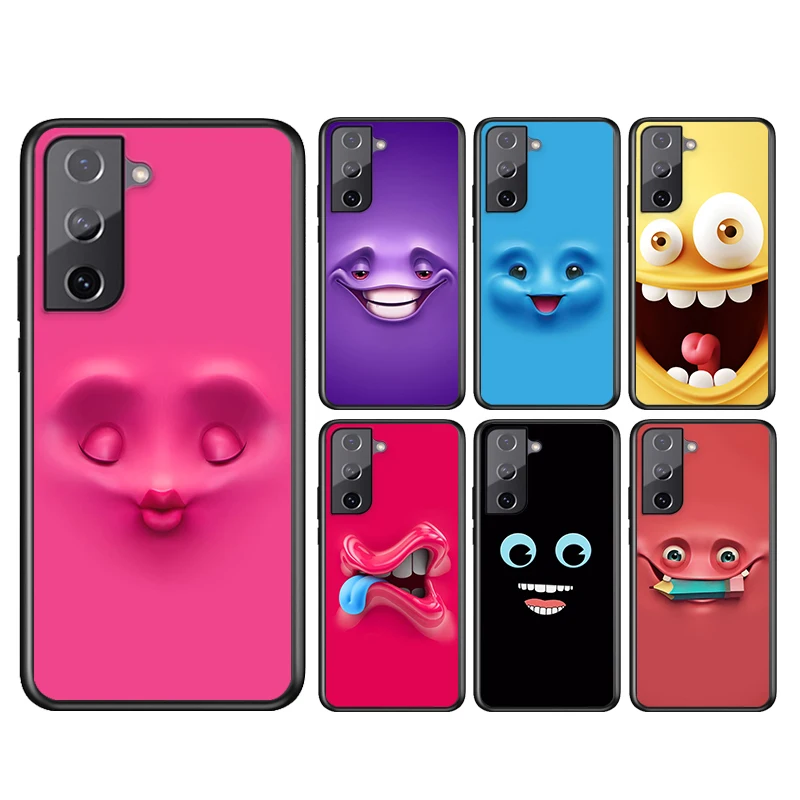 

3D funny face For Samsung Galaxy S21 S20FE S10 S10e S9 S8 S7 S6 Ultra Plus Lite Edge 5G Black Soft Phone Case