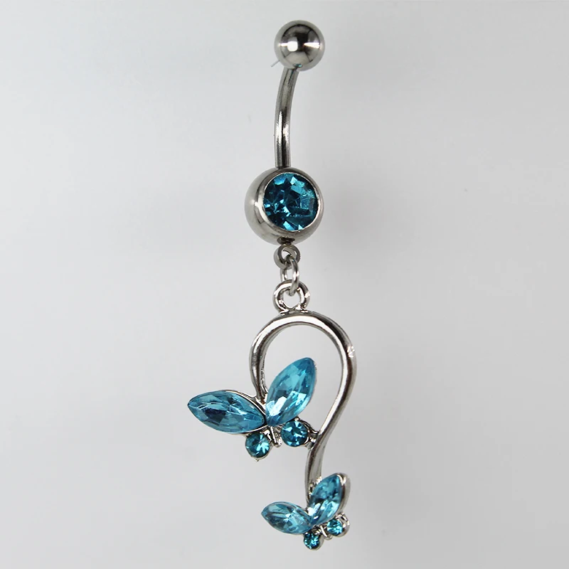 1 шт. очаровательные две голубые бабочки пирсинг пупка из нержавеющей стали