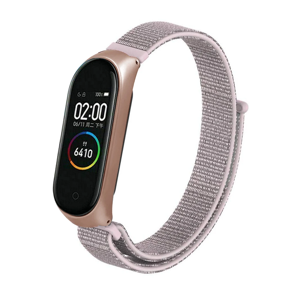 Pink Gold Смарт-браслет на запястье, ремешок для часов Xiaomi mi 3 4 mi Band 4 3, нейлоновый браслет, ремешок из нержавеющей стали - Цвет: Pink Gold
