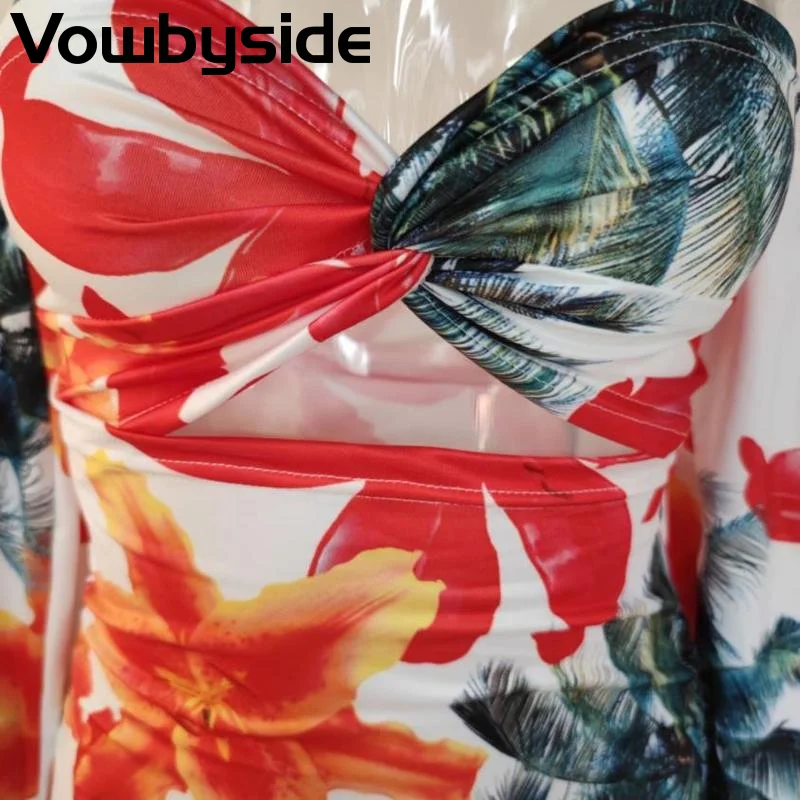 

Spring and Autumn Women's Dress Sexy Fashion Flower Print Long Sleeve Slash Neck Dress