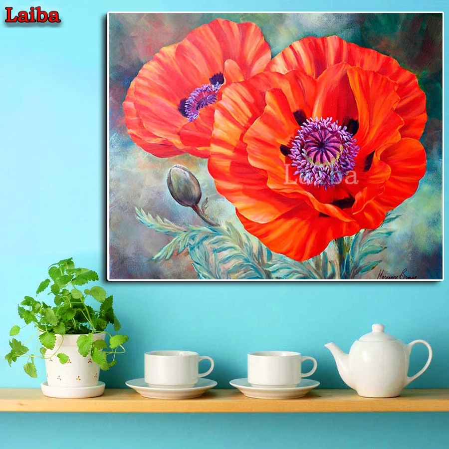 

Алмазная живопись, Маковый цветок, «сделай сам», вышивка крестиком, мозаика, вышивка, полный набор стразы, картина, украшение, домашняя голов...