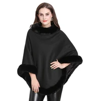 swyivy womens cloak shawl fox fur collar pullover autumn and winter warm knit sweater fashion casual cloak shawl poncho female