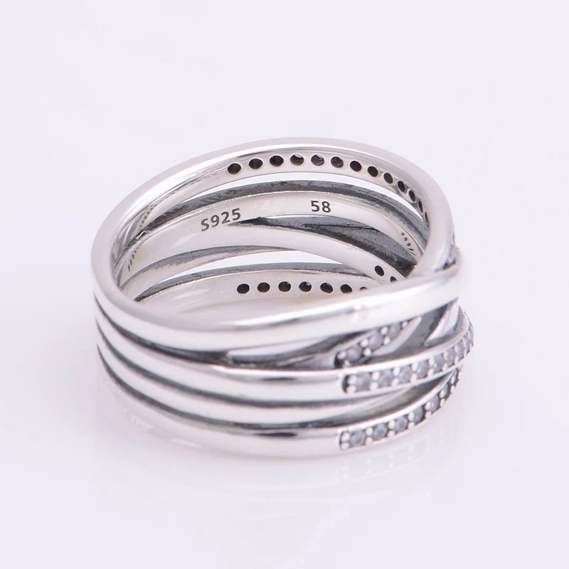 Аутентичные 925 стерлингового серебра CZ переплетенные кольца для женщин и девочек