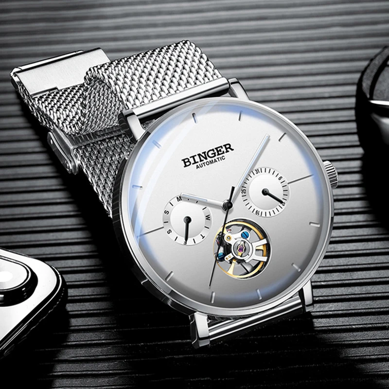 Tourbillon BINGER мужские часы Топ бренд Роскошные спортивные механические Мужские