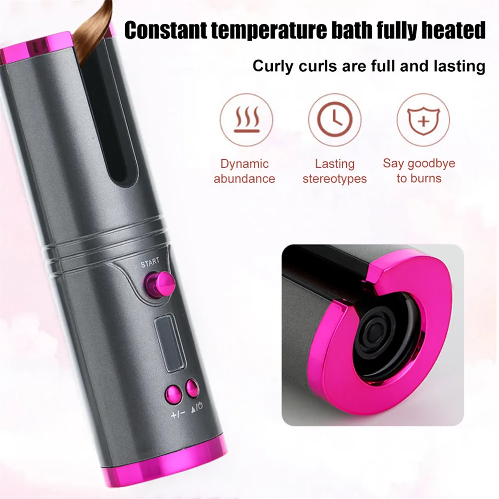 

Wireless Automatic Hair Sez-Curler, USB Rechargeable Hair Curler, Ceramic Hair Curler with LCD Display
