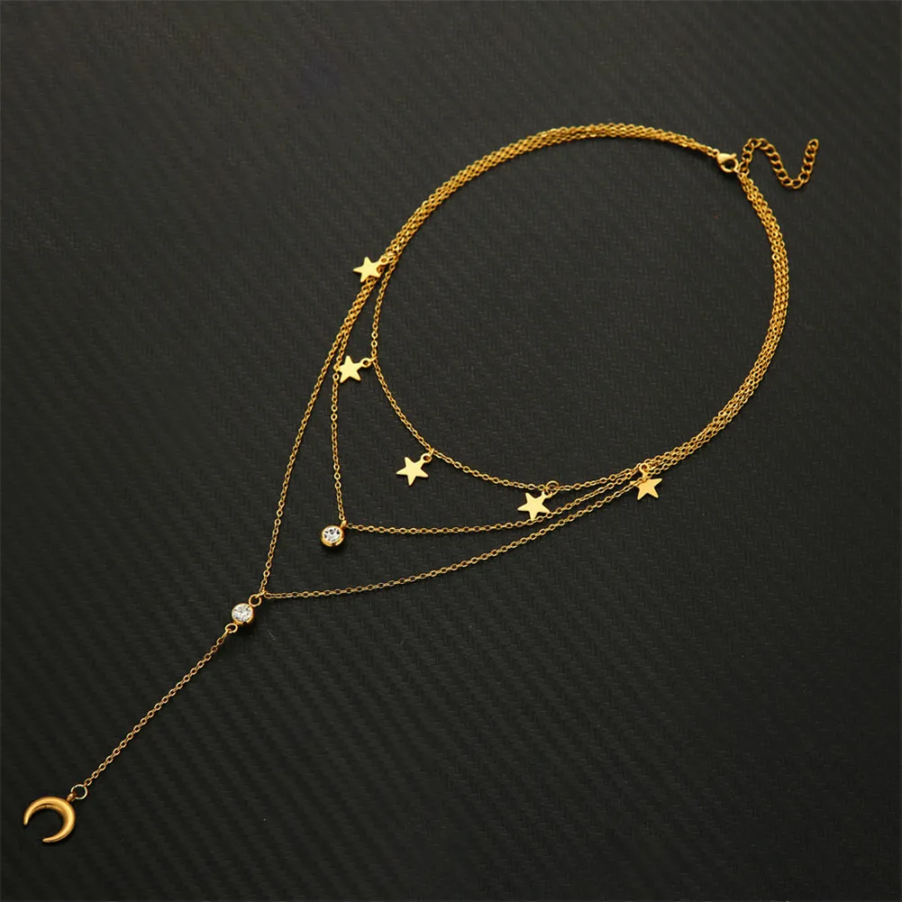 Многослойное ожерелье из нержавеющей стали y образная форма с кристаллами