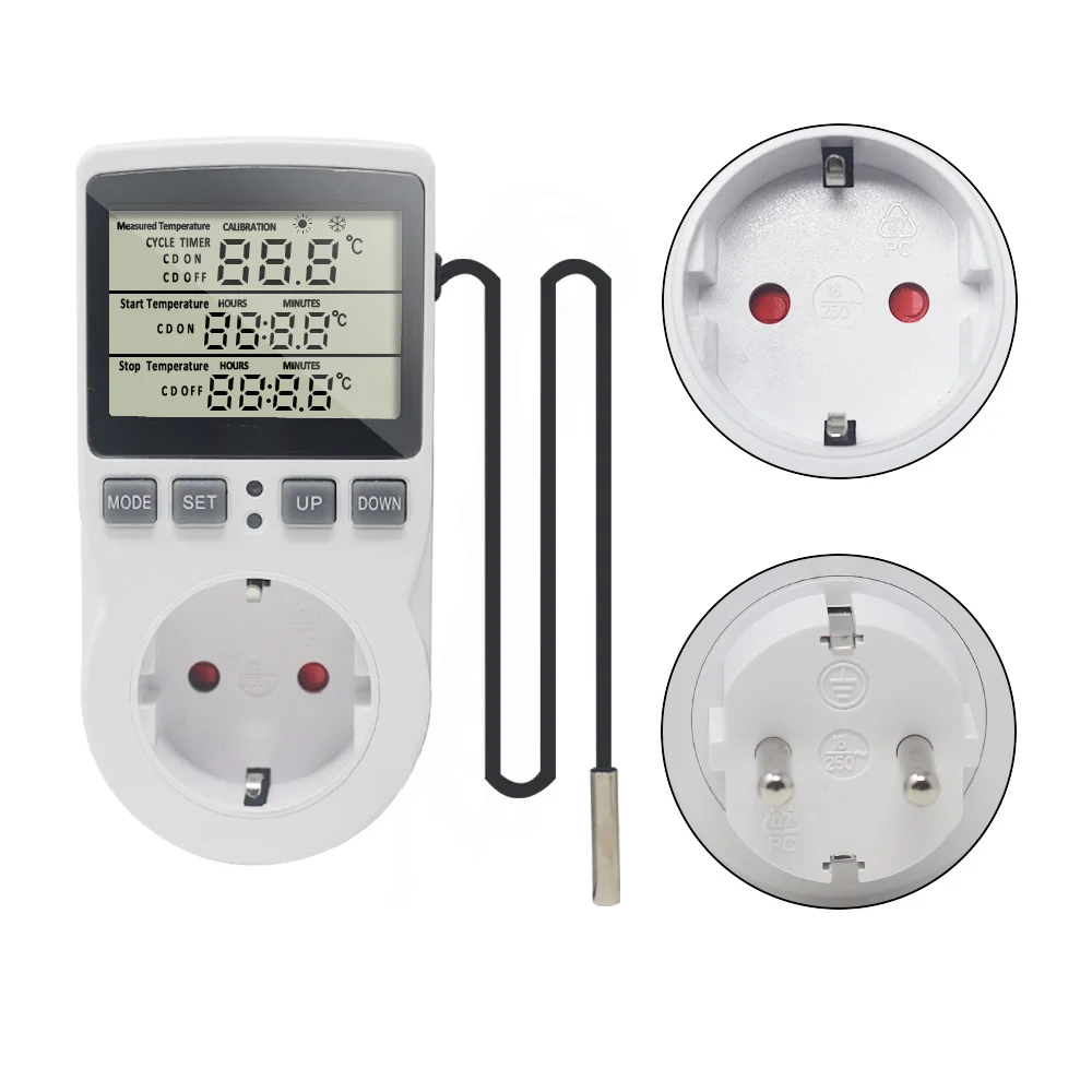 kt3100 thermostat digital temperature controller socket outlet timer switch sensor heating cooling 16a 220v for heat mat free global shipping