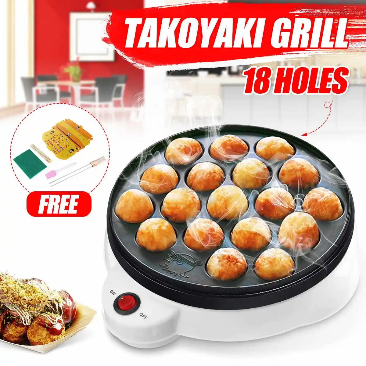 Профессиональная решетка гриль Takoyaki с 18 отверстиями Электрический домашний