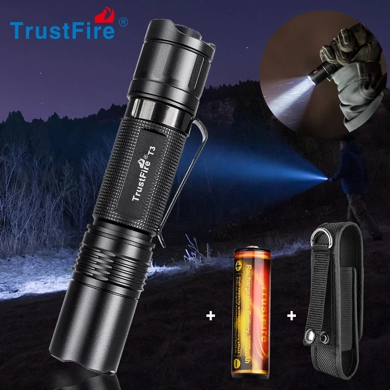 Trustfire T3 EDC тактическая светодиодная вспышка 1000 люмен 18650 CR123 Cree карманная лампа