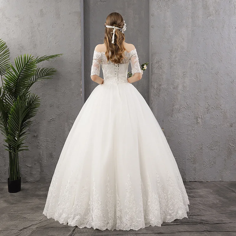 

Wedding Dress2020 New Gryffon Half Sleeve Elegant Boat Neck Lace Up Ball Gown Off The Shoulder Princess Luxury Lace Wedding Gown