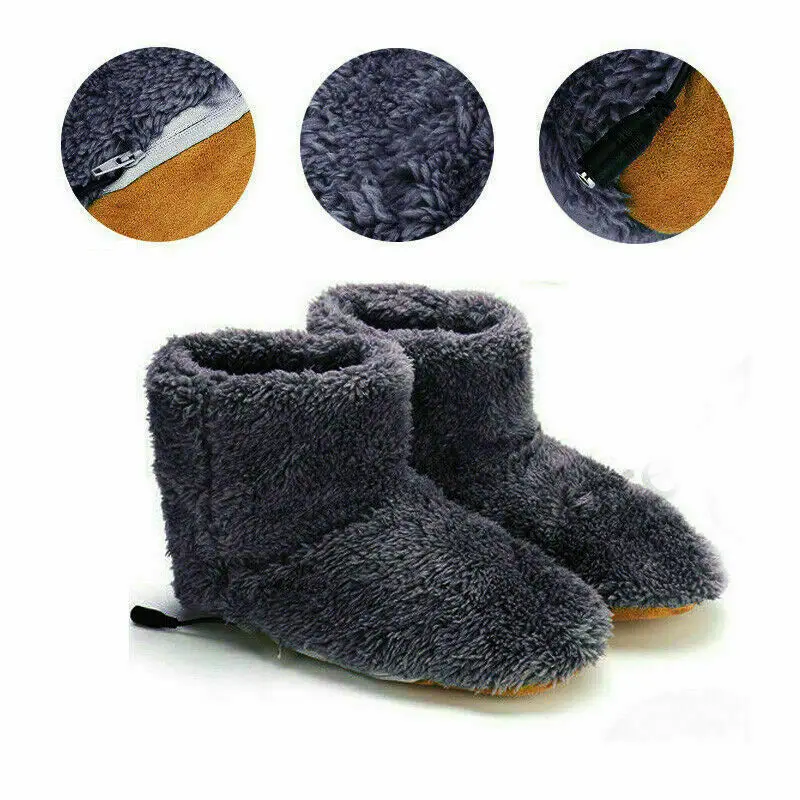 Зимняя обувь для ног с USB подогревом плюшевые теплые электрические тапочки