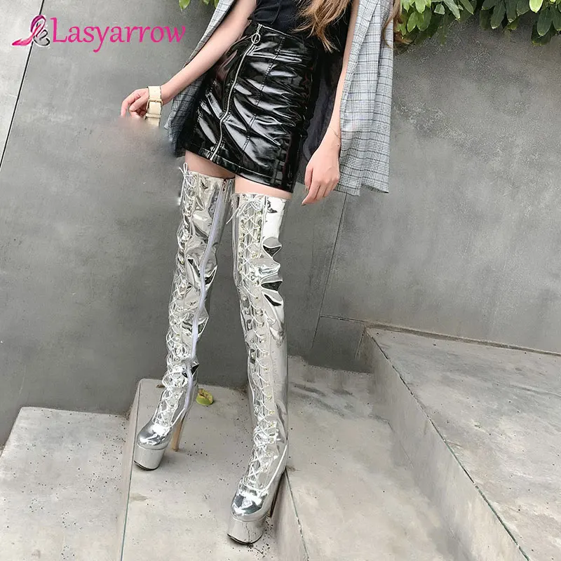 Новинка женские тонкие ботфорты Lasyarrow выше колена женская обувь Клубные вечерние