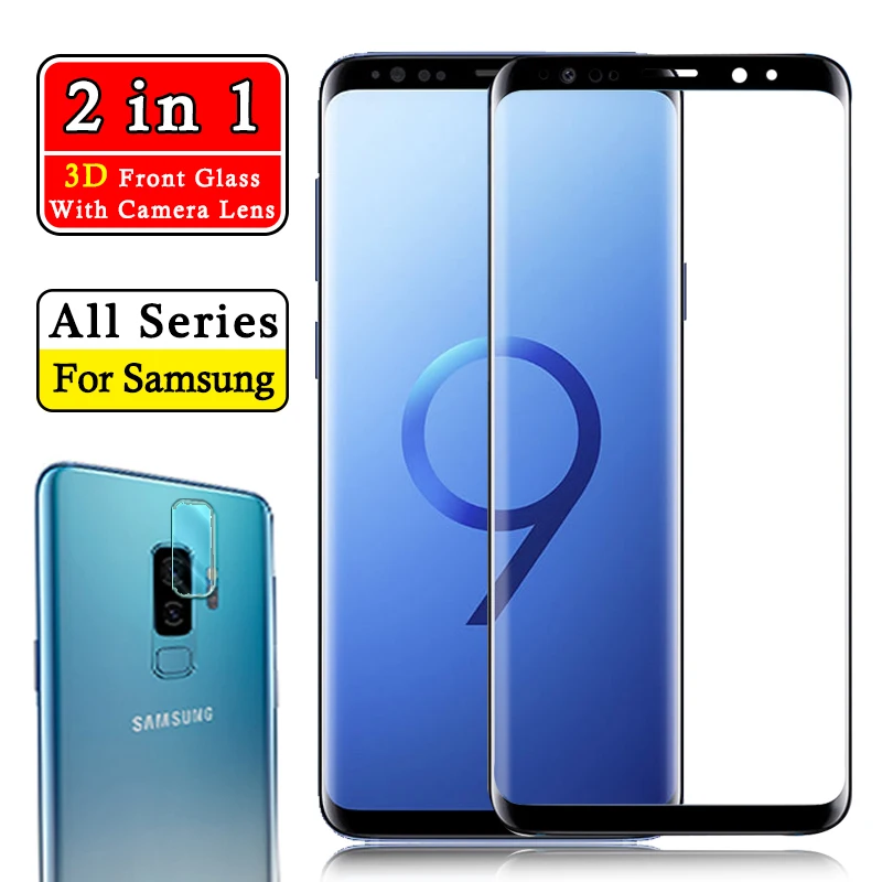 2 в 1 S9 Защитное стекло для samsung galaxy s8 plus закаленная пленка note 9 8 s Защита экрана объектива камеры 9s s9plus
