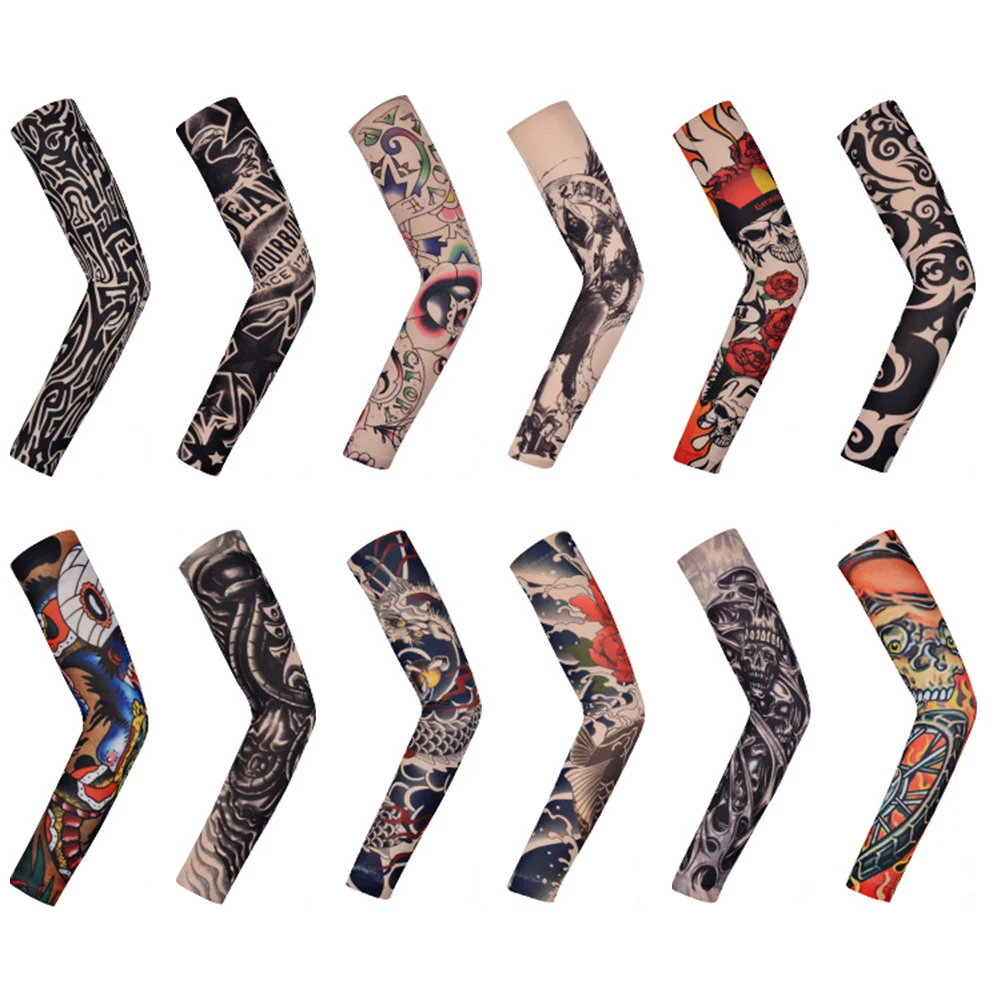 Случайные цвета гетры для рук поддельные татуировки бесшовные рукава нейлон УФ