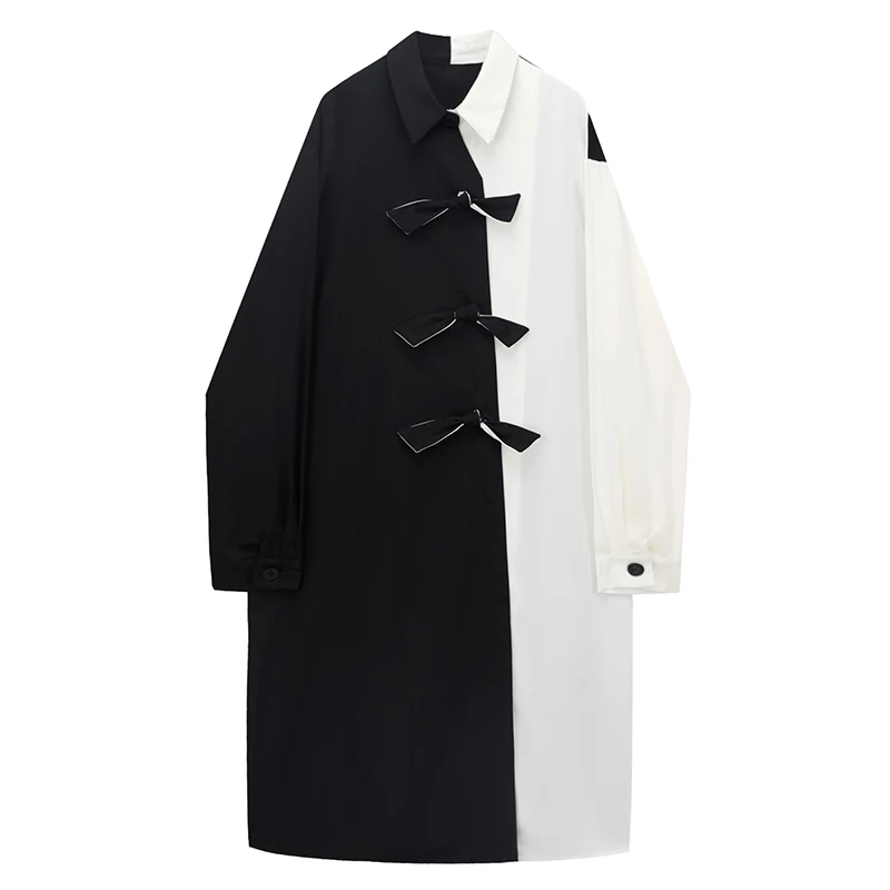 

Рубашка женская с длинным рукавом, Повседневная Свободная блузка с прострочкой, контрастная юбка, цвет черный/белый