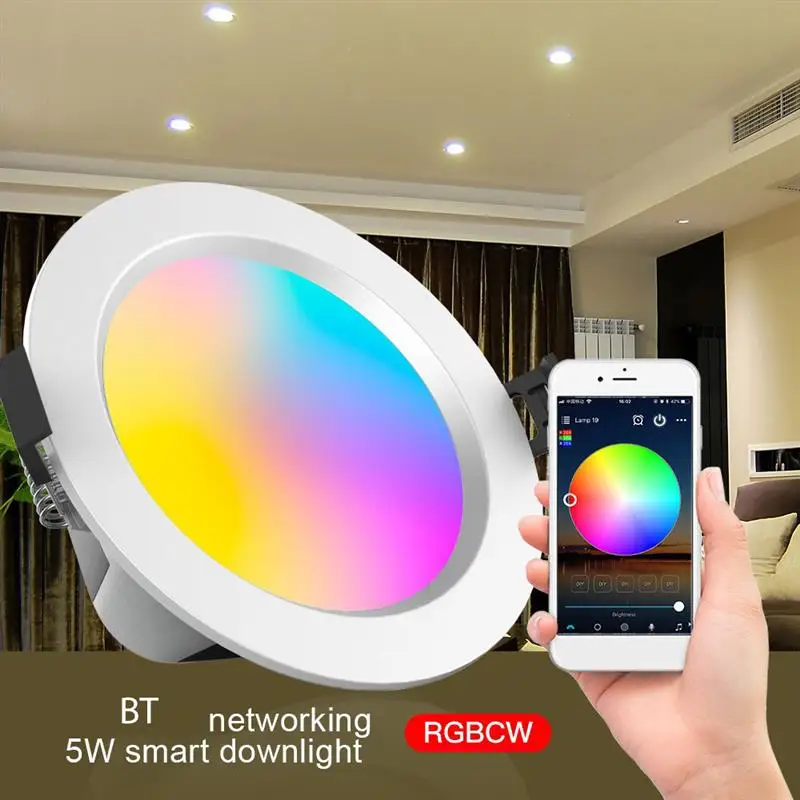 

Умный светодиодный потолочный светильник, 5 Вт, управление через приложение, встраиваемая потолочная лампа с изменением цвета RGB, 2700K-3200K, с р...