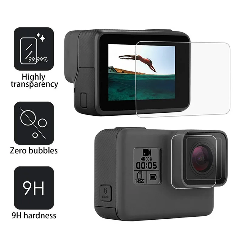 Ультрапрозрачное закаленное защитное стекло для GoPro Hero 7 Черная защитная пленка