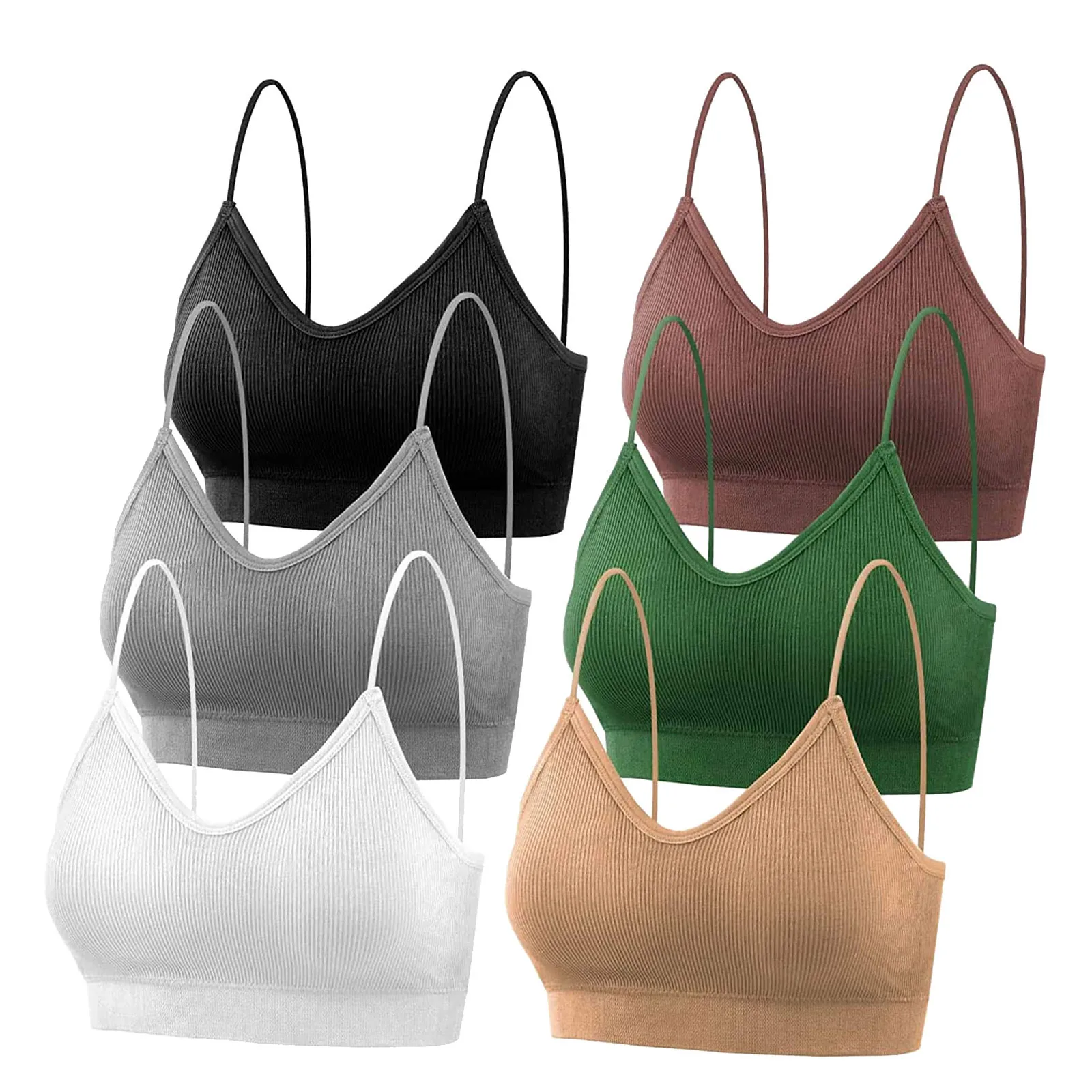 

6Pcs/lot Sexy Women Corset Crop Tops V Neck Solid Sleeveless Backless Bra Seamless Padded Camisole Lady Bandeau Sports Bra Tops