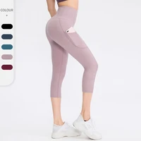new style womens pants cropped leggings pocket fitness sport solid yoga pants training sportswear elastic high waist legging