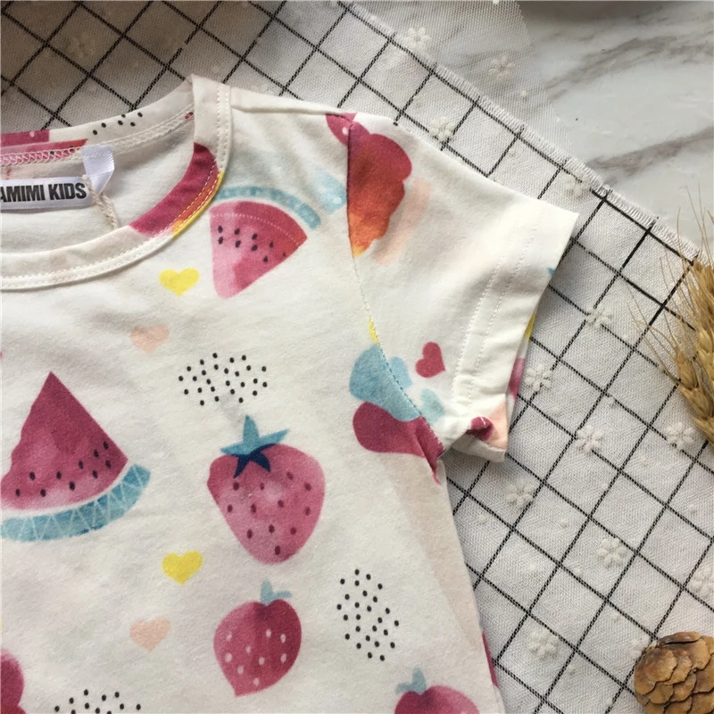 Хлопковая трикотажная футболка Tonytaobaby для мальчиков и девочек с принтом фруктов