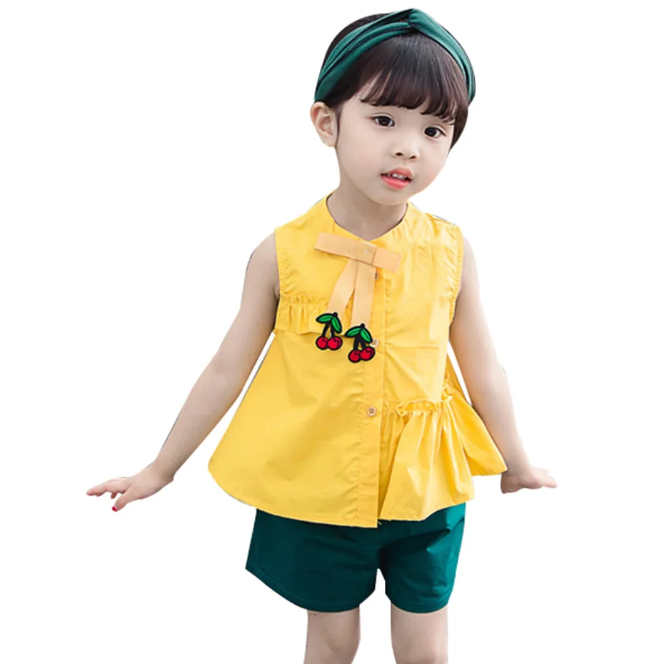 Одежда для маленьких девочек блузка с вишенками + шорты комплект одежды из 2