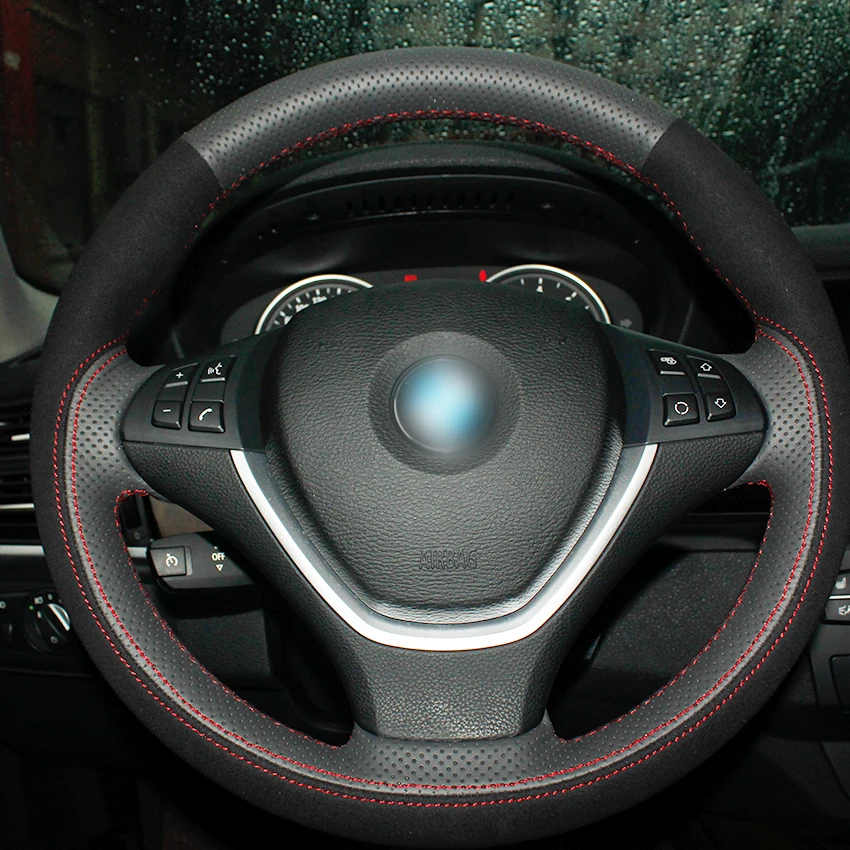 Черная кожаная черная замша DIY чехол рулевого колеса автомобиля для BMW X5 2010 13 X6 2008