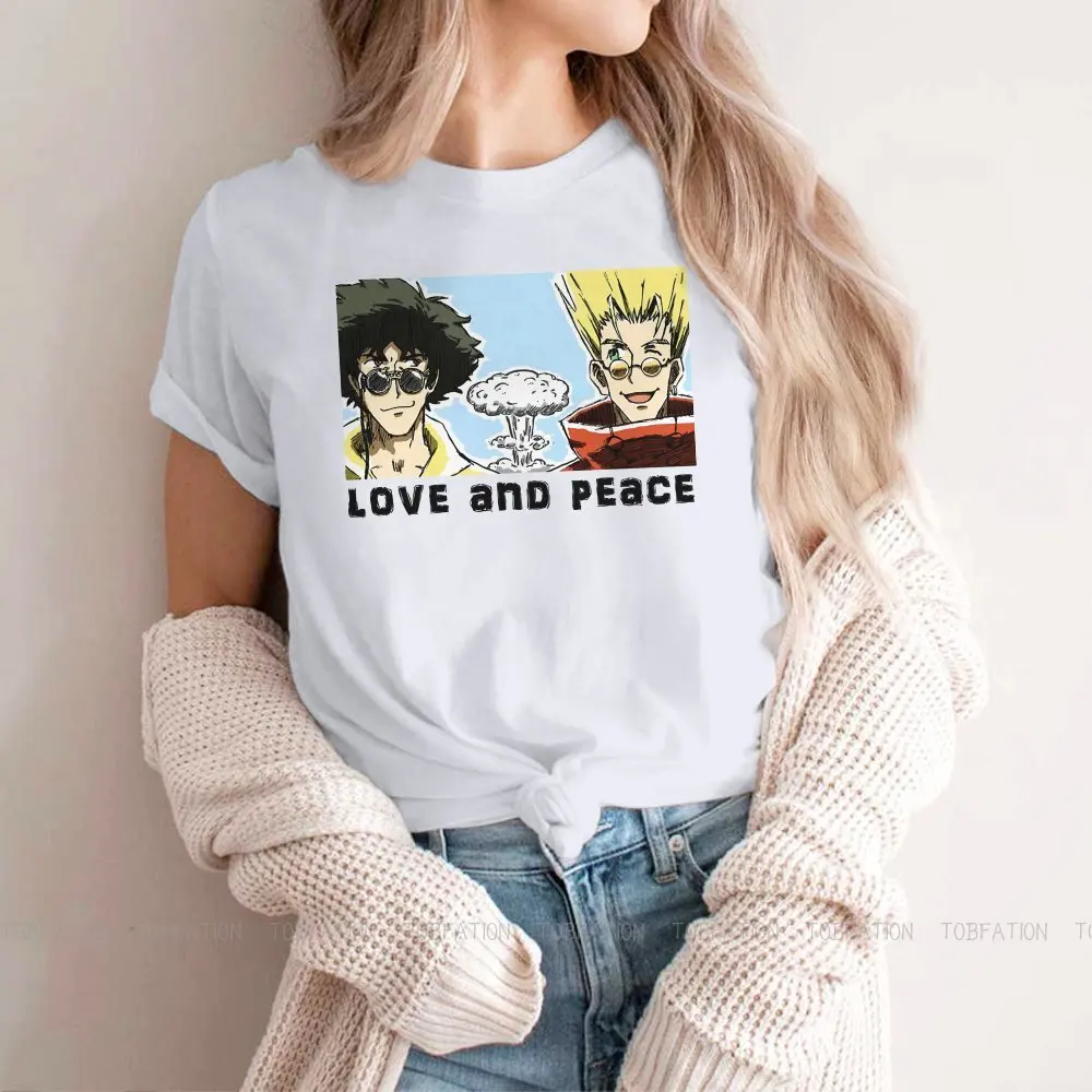 

Футболка для девочек с рисунком на тему любви и мира, топы из аниме Trigun Vash с тымпедом, Мерил стрифе, Томпсон, модная женская футболка, мягкая, ...