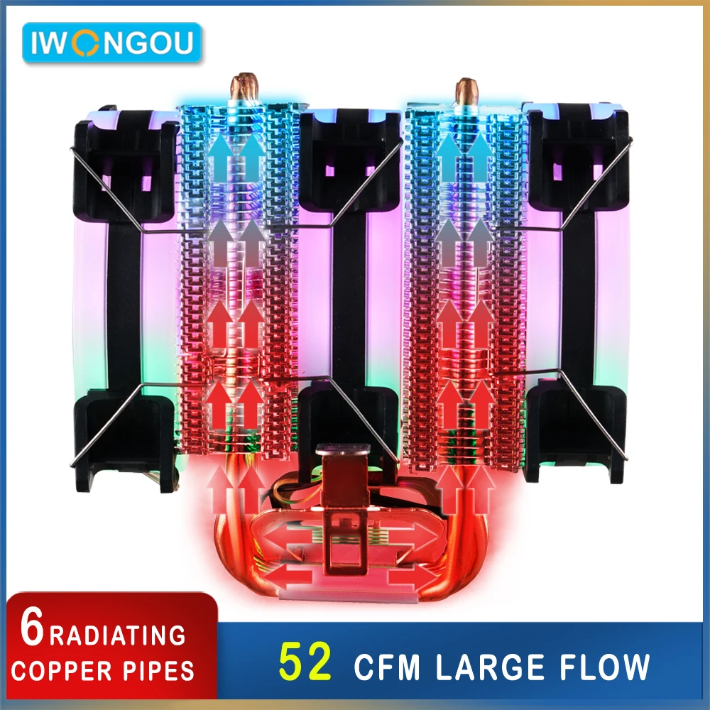 

IWONGOU AIR cooling Fan Double Cpu Cooling Towers For Intel Lga 2011-V3/2011/1366/1151/1150/1155 AMD AM4/AM3+/AM2+