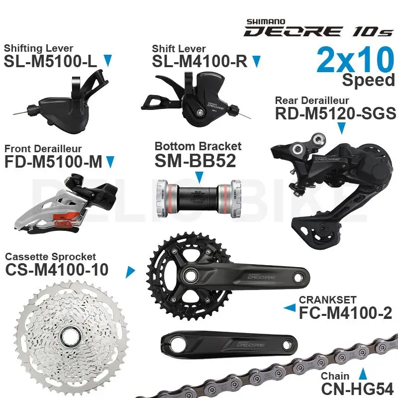 Pаспродажа Переключатели скоростей SHIMANO DEORE M4100 M5100 2x1 0, механизм переключения передач, передний/задний механизм переключения передач, фонарь и нижний к...