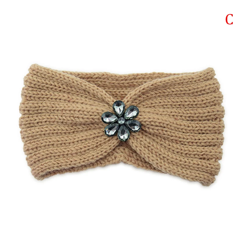 

Hair Accessories Autumn And Winter Keep Warm Rhinestone Flower Knitting Wool Hair Bands For Women Europe And America Popular