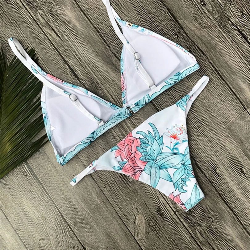 

Sexy Bikinis 2020 Women Swimwear Printing Padded Bra Beach Halter Bikini Set Swimwears Padded Bathing Swimsuit Beachwear