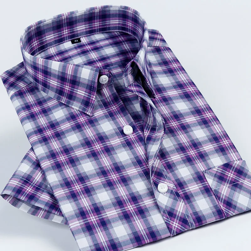 

Shirts Men Summer Short Sleeve Shirt Mens Fashion Masculina Plaid Camisas Business Office All Match Korean Slim Soft Comfortable