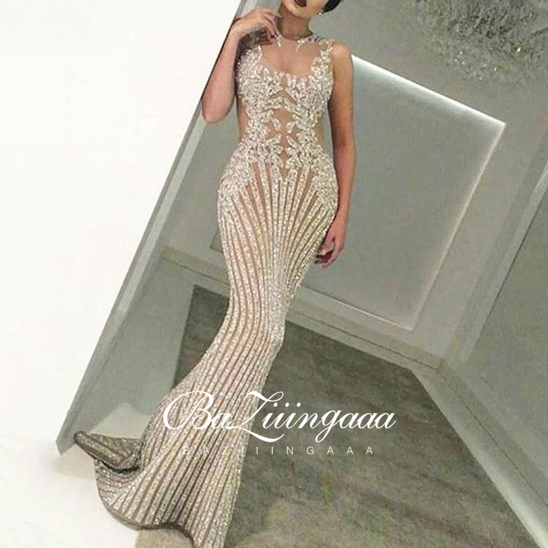 BAZIIINGAAA Luxury Evening Dresses Long Woman Gown 2021 Sequins Robe De Soir Parties Plus Size Bride Dress Prom Party Gowns | Свадьбы и