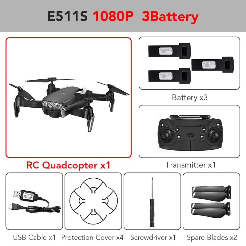 1080P 3batteries Eachine E511S gps динамическое отслеживание wifi FPV видео с камерой 5G 1080P Радиоуправляемый Дрон Квадрокоптер Вертолет VS XS816 SG106 F11 S167 Dro - Цвет: 1080P 3batteries