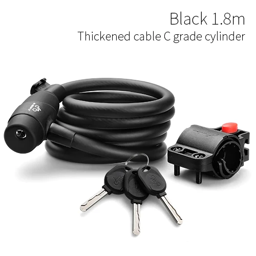 1.8m Black INBIKE велосипедный замок 1,8 м велосипедный кабельный замок Противоугонный замок с 3 клавишами Аксессуары для велосипеда llaveros bisiklet cadeado chave D16719 - Цвет: 1.8m Black