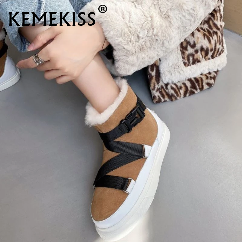 

Женские ботильоны KemeKiss, толстая теплая зимняя обувь, украшенная ремешком, женские короткие ботинки, повседневная универсальная обувь, разм...