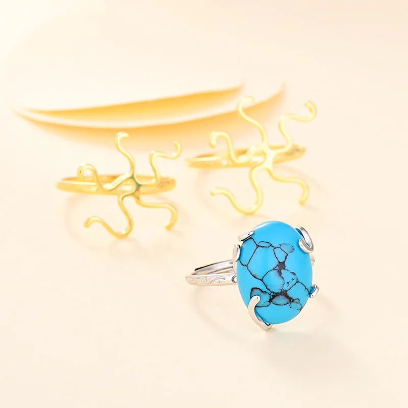 2022 New S925 Sterling Silver Ring Empty Setting Free Shaped Ring Setting Diy Inlaid Beeswax Turquoise Amber Brave Accessories