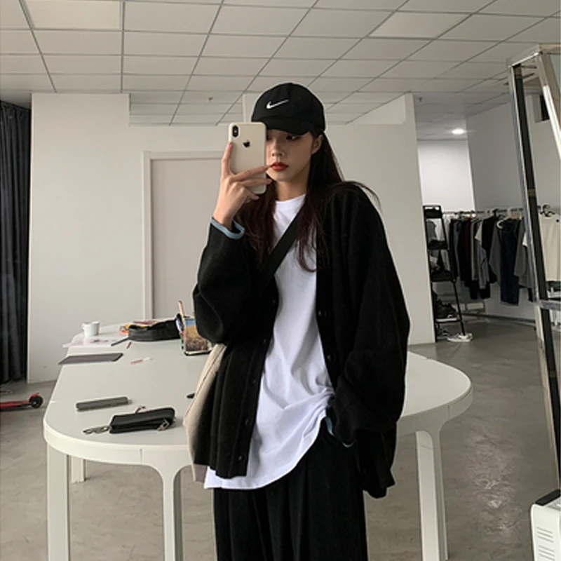 

Cardigans Sweater Womens Spring Autumn Loose Leisure Knitwear Solid Single Breasted Chic Tops Long Sleeve Simple Solid All-match