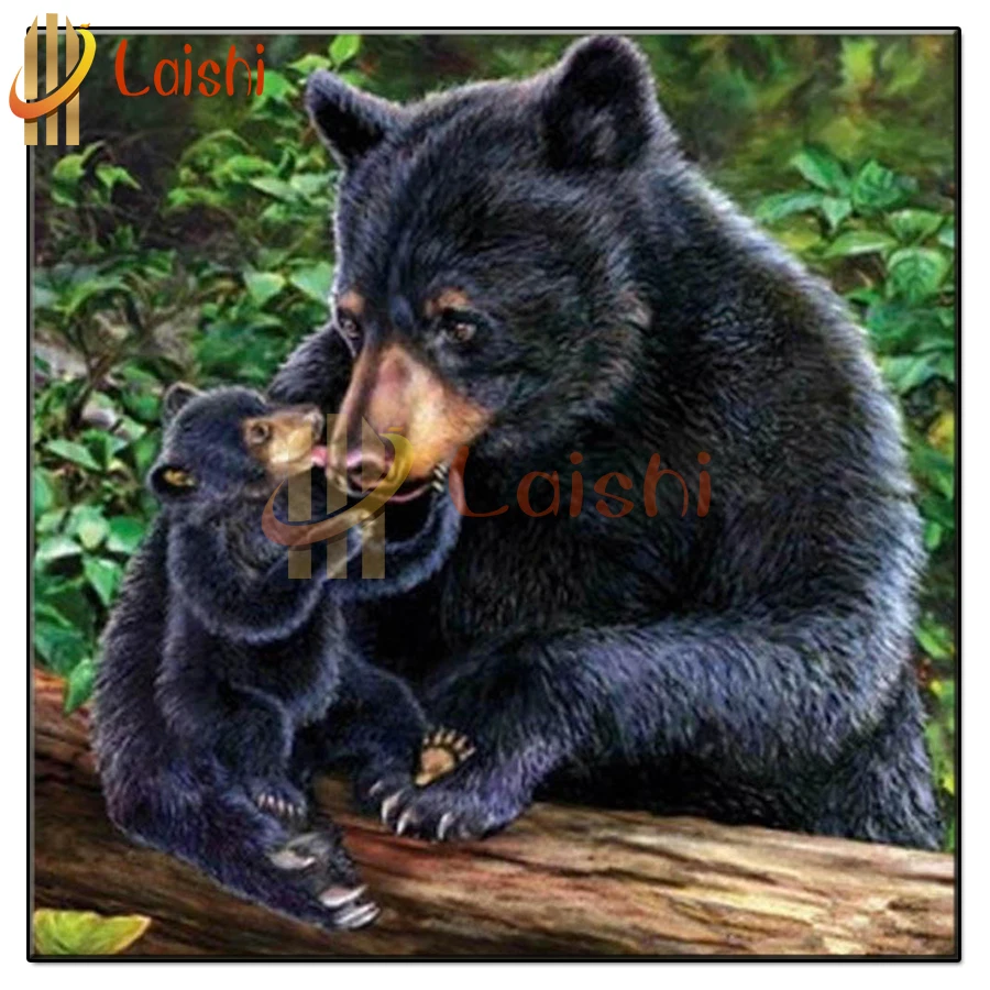 

Полная квадратная круглая алмазная живопись животное искусство, черный медведь, семейная Алмазная вышивка 5D Стразы мозаика Алмазная инкру...