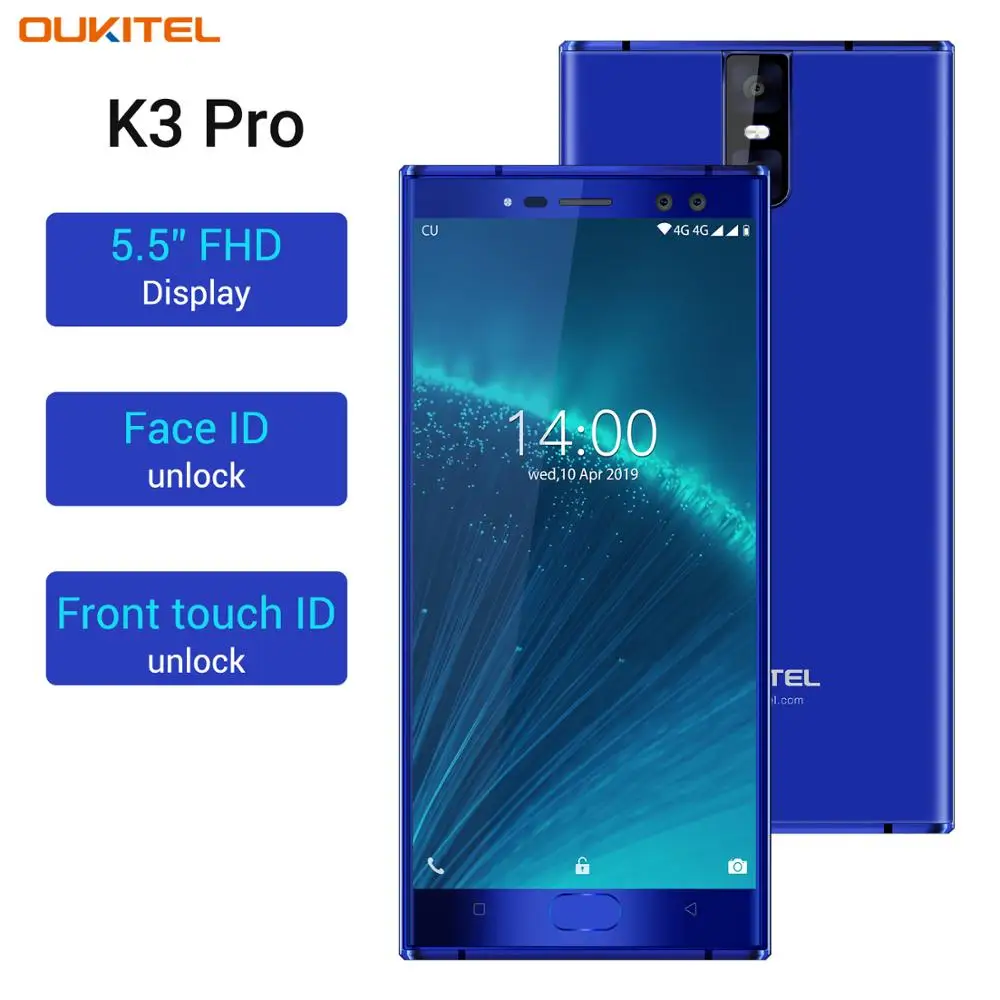 Смартфон OUKITEL K3 Pro 4 + 64 ГБ Android 9 0 Pie MT6763 восемь ядер 5 дюйма FHD 6000 мАч Face ID В/2 А быстрая