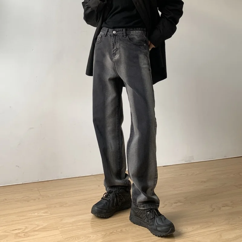 Unique Gradient Jeans Men Korean Stacked Jeans Loose Drooping Boyfriend Straight Wide Leg Pants Man Trousers Trendy Denim Jeans