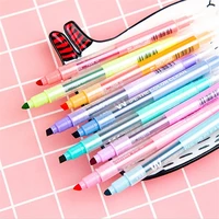 10pcsbox double head erasable highlighter pens markers chisel tip marker fluorescent school writing highlighters color cute