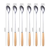 6 pcs ice spoons small wooden longshort handle spoon stainless steel tiny spoon mini coffee spoon kitchen gadget drop shipping