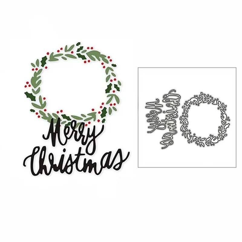 

New Merry Christmas Holly Leaf Wreath 2020 Metal Cutting Dies for Scrapbooking and Card Making Decor Embossing Craft No Stamps