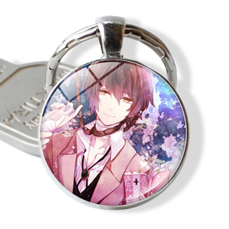 

24Styles Bungō Stray Dogs Keychain Fashion Glass Dome Pendant Anime Figure Keyring Dazai Osamu Nakajima Atsushi Cosplay Gift NEW
