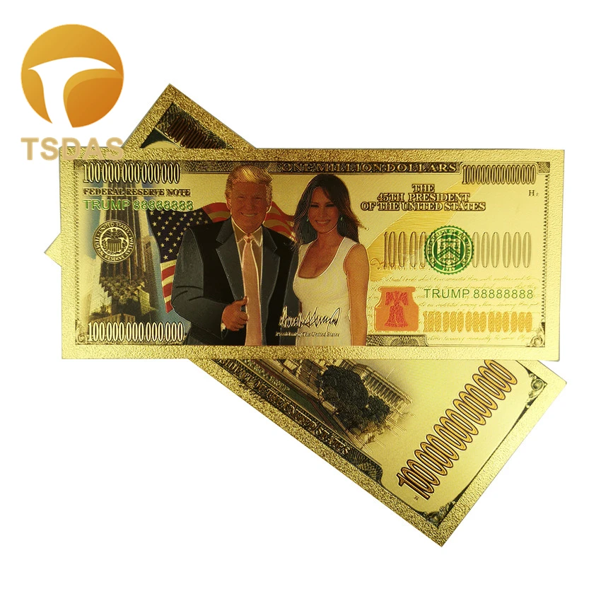 Позолоченные памятные банкноты Дональд Трамп и Первая леди покрытые золотом 24 К 1